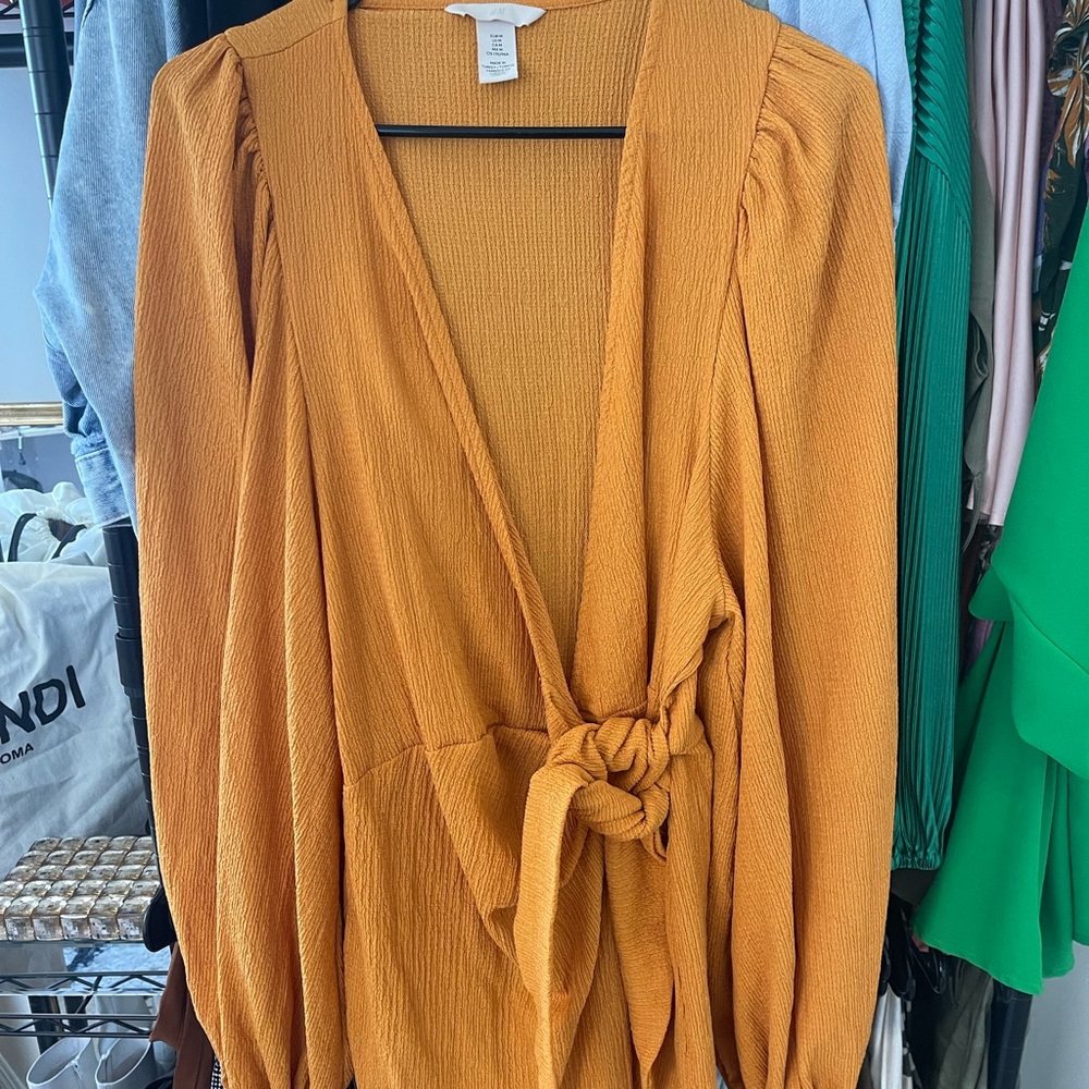 H&M wrap dress in mustard